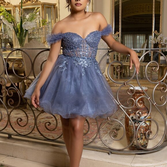 Cheap Short Formal Dresses Simple Short Prom Dresses A-Line Satin  Off-Shoulder Homecoming Dresses